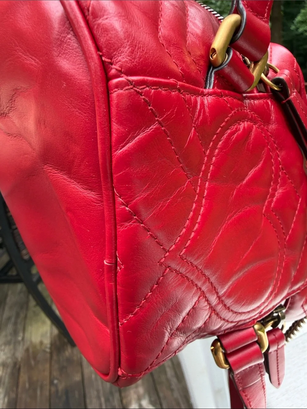 Gucci (Authenticated by Posh) Red Quilted GG Round Crossbody Backpack GUC